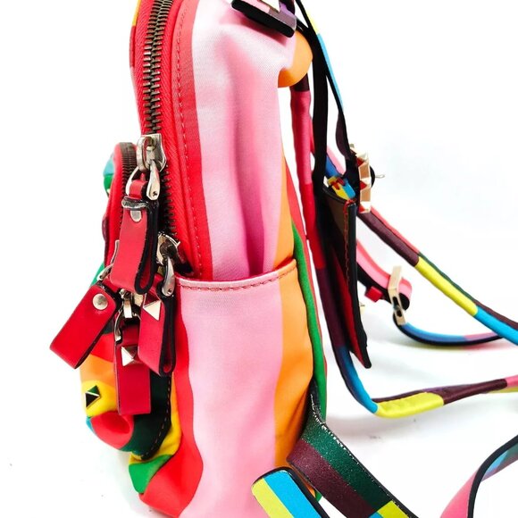 Valentino Rockstud Backpack Multicolor Striped Nylon Mini main image 5